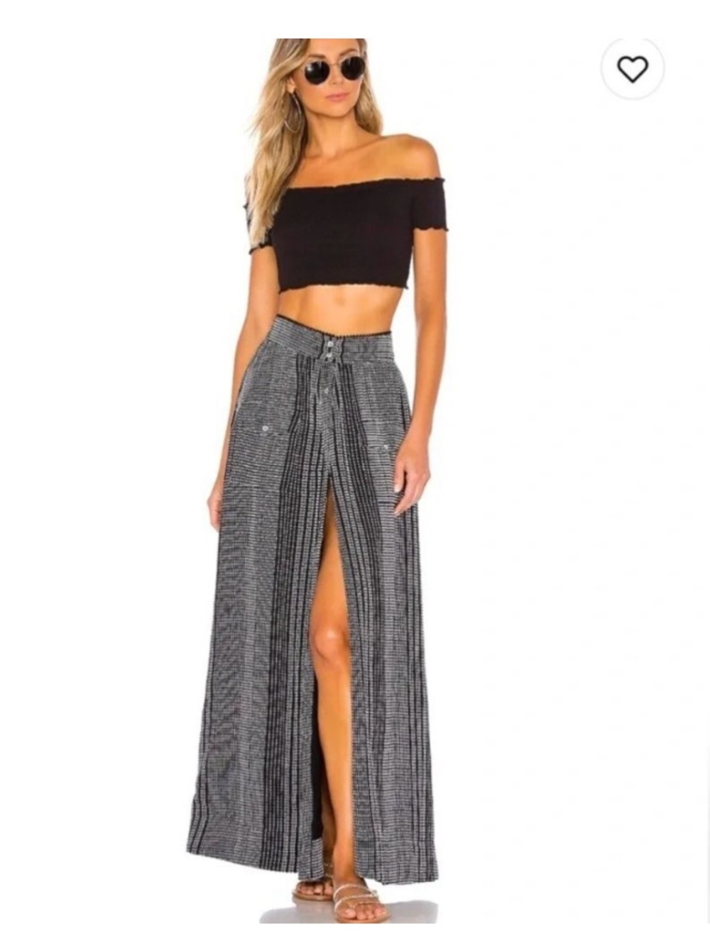 By Revolve  Black and Gray Striped Maxi Skirt with Front Slit